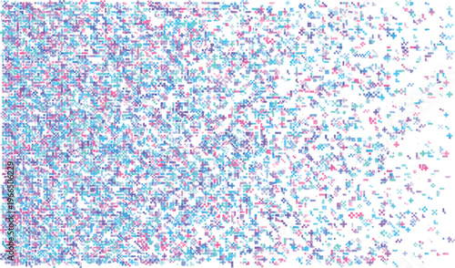 Scattered small squares and plus shapes in pastel blue pink and purple hues abstract background