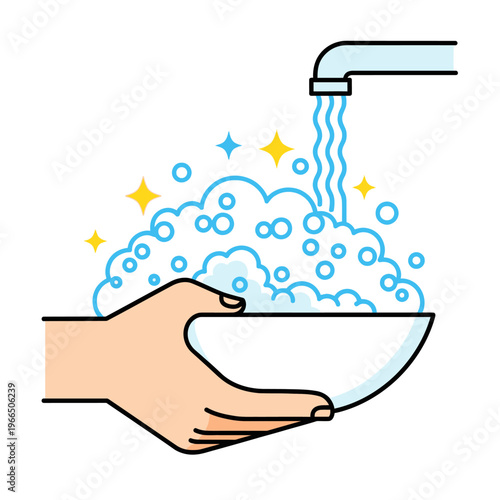 Hand Washing with Soap and Bubbles Under Running Water in Sink