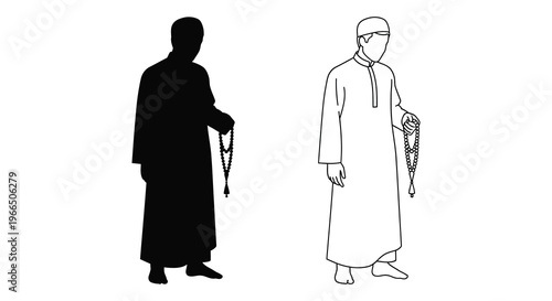 Two men in traditional clothing one a dark silhouette high quality