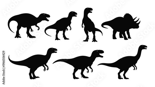 A collection of prehistoric dinosaur silhouettes including a tyrannosaurus rex triceratops and brachiosaurus silhouette high quality professional detailed modern elegant stylish