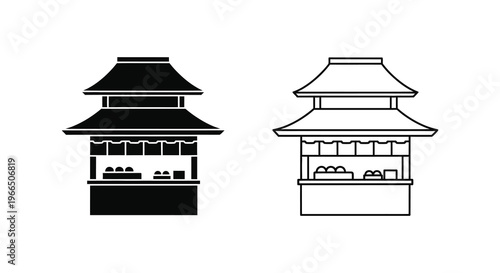 Two japanese road side food store designs one solid and one outlined silhouette