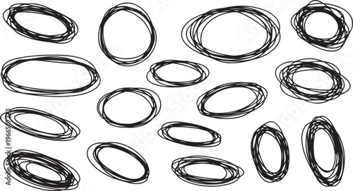 Hand-Drawn Red and Black Doodle Circles A Set of Vector