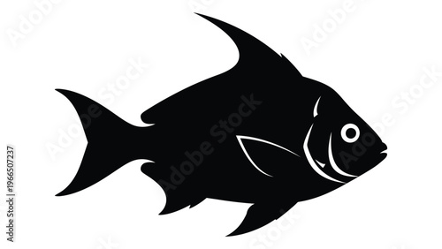 A striking black silhouette of a tropical fish with defined features and a prominent dorsal fin silhouette high quality professional detailed