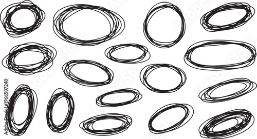 Hand-Drawn Red and Black Doodle Circles A Set of Vector