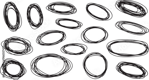 Hand-Drawn Red and Black Doodle Circles A Set of Vector