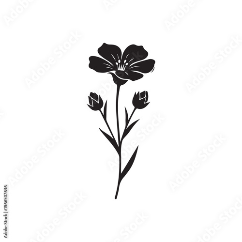 Flax Flower Silhouette, Botanical Plant Vector Illustration