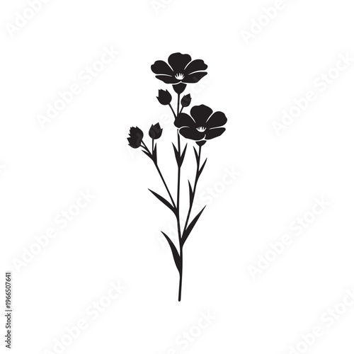 Flax Flower Silhouette, Botanical Plant Vector Illustration
