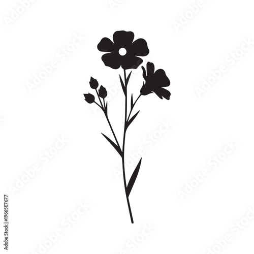 Flax Flower Silhouette, Botanical Plant Vector Illustration