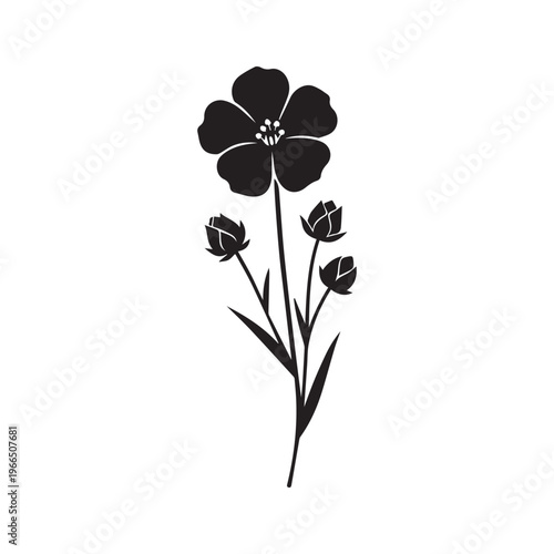 Flax Flower Silhouette, Botanical Plant Vector Illustration