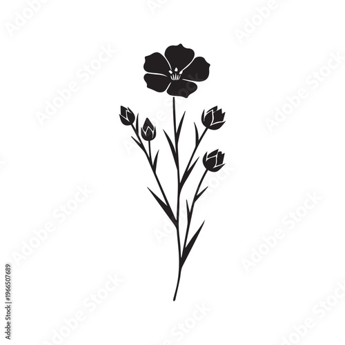 Flax Flower Silhouette, Botanical Plant Vector Illustration