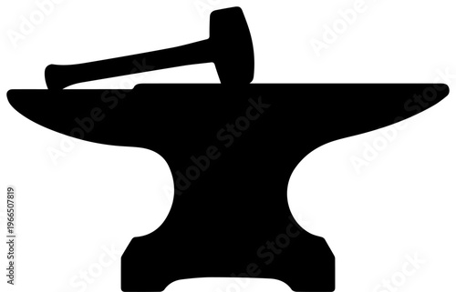 Blacksmith Anvil and Hammer Silhouette Icon Vector Graphic
