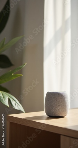 Modern Smart Speaker On A Wooden Table In Living Room
