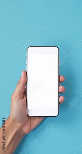 Modern Smartphone With Blank White Screen On A Blue Desk
