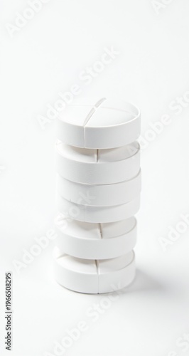 Stack Of Clean Pharmaceutical White Pills Isolated On White