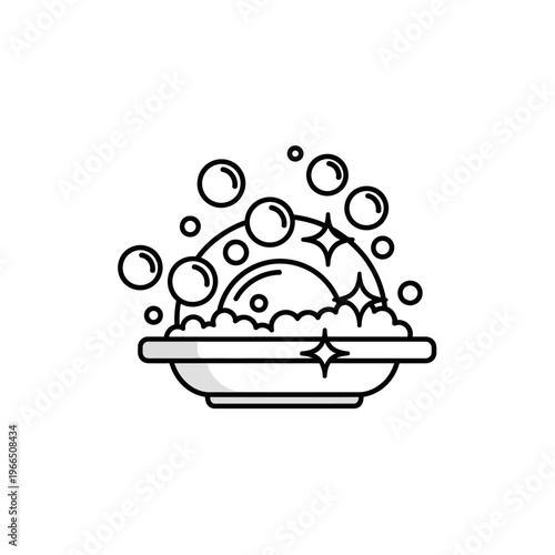 Clean Plate with Bubbles and Sparkles - Dishwashing Icon