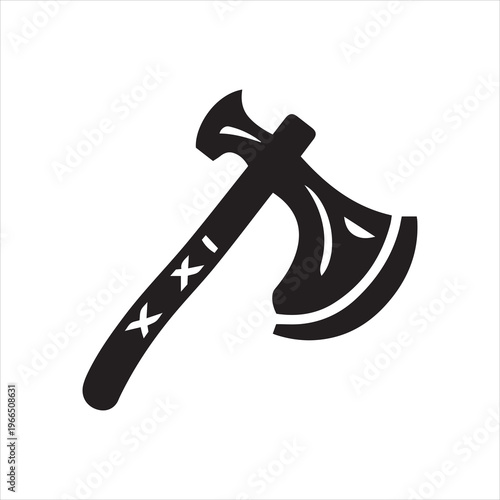 fantasy axe icon. Enchanted warrior weapon. Monochrome black and white symbol