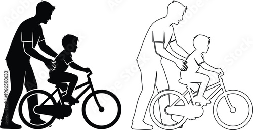 Adults Teaching Children How To Ride Bicycles Safely Together