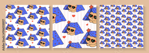 set of Kawaii Valentine Teddy Bear Love in retro colors. seamless pattern with teddy bears and hearts for banners, cards, flyers, social media