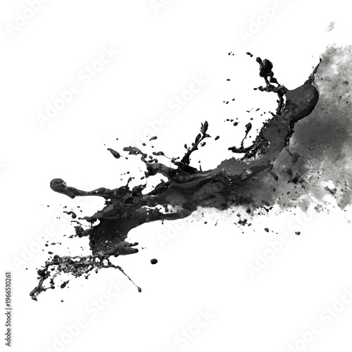 High-Quality Black Powder Splash Paint Watercolor Isolated White Background Image for Professional Use