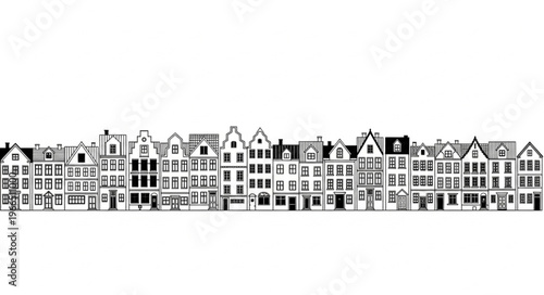 Black and White Silhouette of Historic European Buildings.