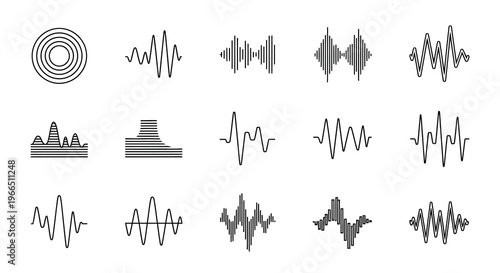 Various waveform illustrations and graphical representations of sound waves