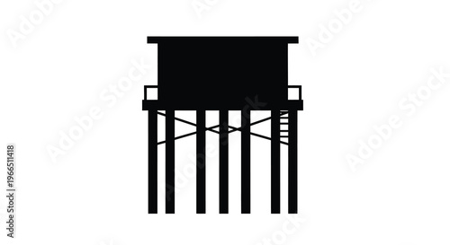 Simple silhouette of a black lifeguard stand against a white backdrop