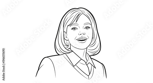 Black and White Sketch of a Smiling Woman.