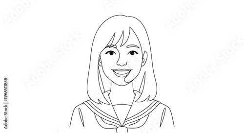 Black and White Sketch of a Young Woman Smiling.