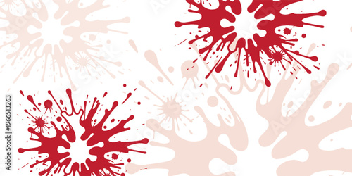 Abstract background with vibrant red and subtle pink paint splatters on a clean white surface, creating a dynamic and artistic design.