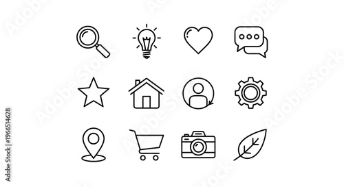 Collection of simple black line icons representing various concepts