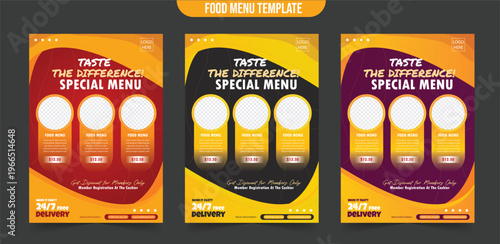 Set of food and drink sale brochure menu design for promotional restaurant and cafe poster marketing with editable photo background template design