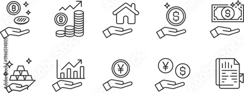 Set of financial and investment icons in line style