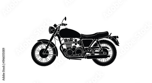 Black silhouette of a classic motorcycle against a white background