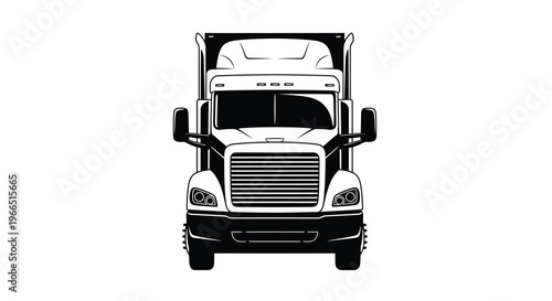 Detailed black and white illustration of a semi truck facing forward