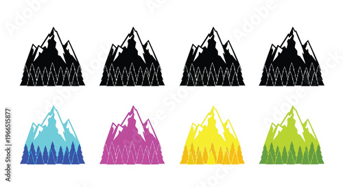 Colorful mountain range silhouettes presented in a six panel grid arrangement