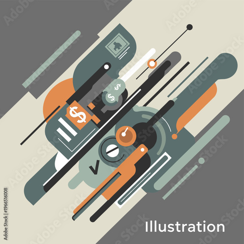 A modern, minimalist graphic design featuring overlapping shapes in muted colors, conveying a sense of simplicity and elegance.