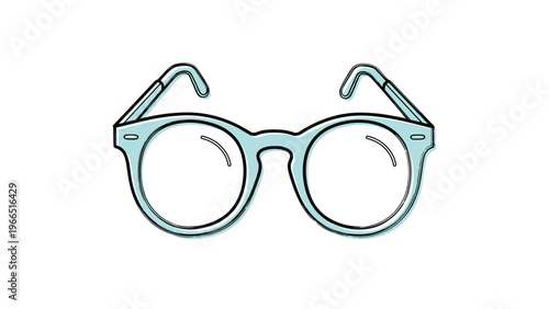 Stylish light blue optical glasses with a modern frame design shown in a simple vector illustration for fashion or vision care.