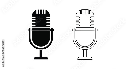 Two vintage style microphones in black and white line art