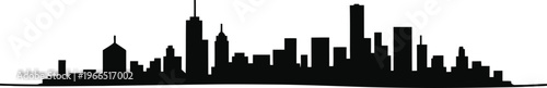 Black silhouette of a city skyline with tall buildings