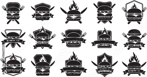 Collection of black and white chef hat logos designs