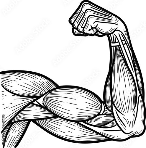 Human Arm Muscle Anatomy Fitness Hand Drawn Line Art Diagram