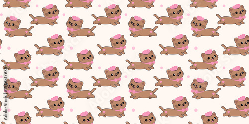 Set of Cute retro doodle cats. Funny abstract cat or kitten characters different poses, Seamless Pattern with Cute Cartoon Cat Design on White Background