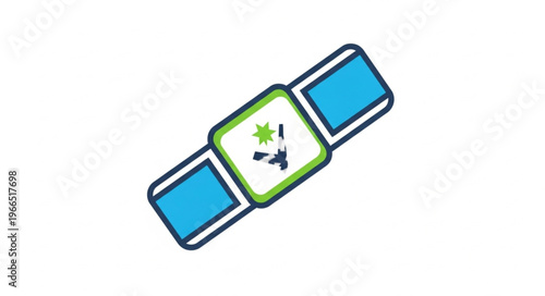 Smartwatch with Health Tracking App Icon in Green and Blue.