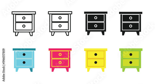 Collection of bedside tables in various colors and styles line art