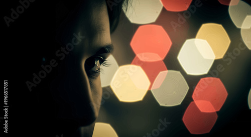 Woman face with colorful lights.