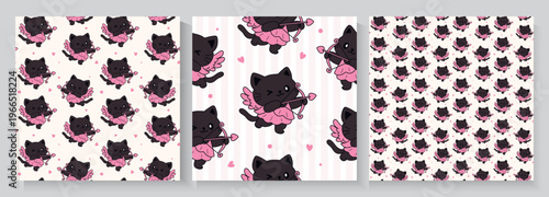 Set of Cute retro doodle cats. Funny abstract cat or kitten characters different poses, Seamless Pattern with Cute Cartoon Cat Design on White Background