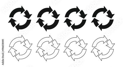 Four pairs of circular arrows solid and outline styles shown