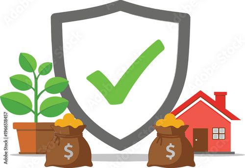Secure investments protecting your home and future with green growth. Vector