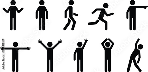 Set of stick figure icons representing various human poses and actions