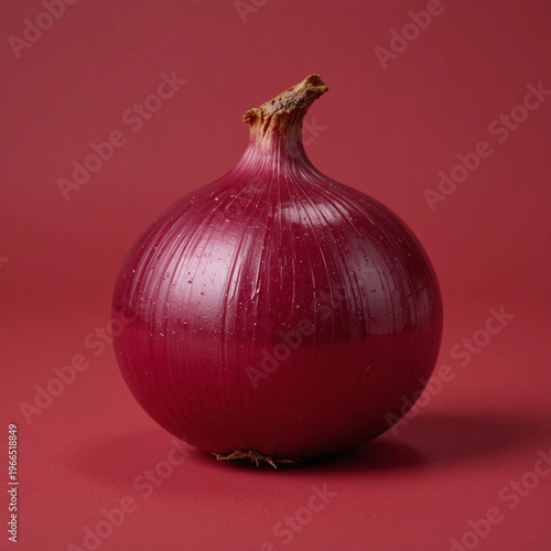 Close up of organic red onion with red backdrop